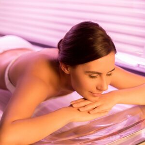 Woman in a tanning bed