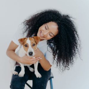 happy woman with dog
