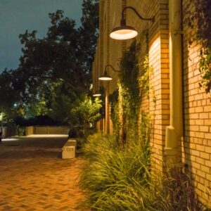 Outside building lights at night