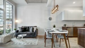 the interior of a luxury apartment