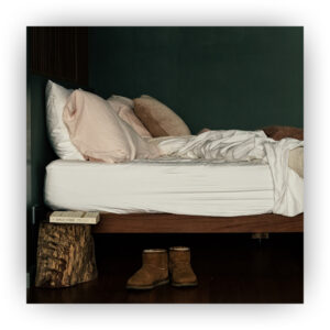 bag and boots under a bed