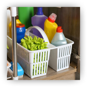 Cleaning products under a sink