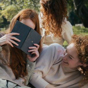 People sitting outside.