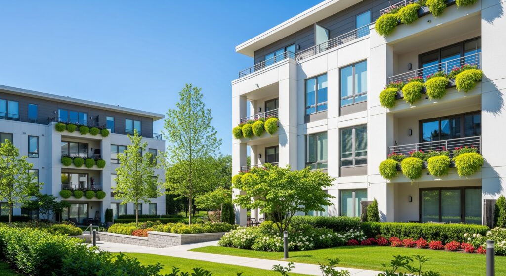 The beautiful exterior of The Lakes at West Chester apartment community.