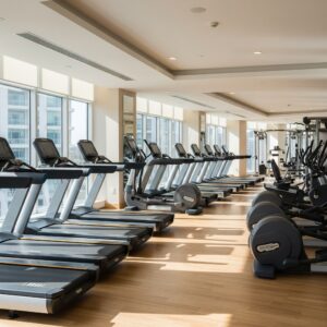The state-of-the-art 24/7 fitness center with modern cardio equipment.