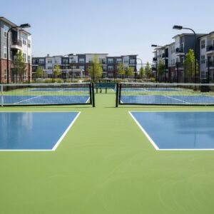The community pickleball courts on a sunny day.