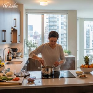 woman cooking in her apartment