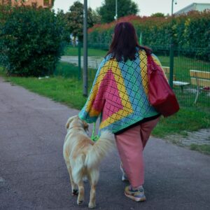 woman walking dog