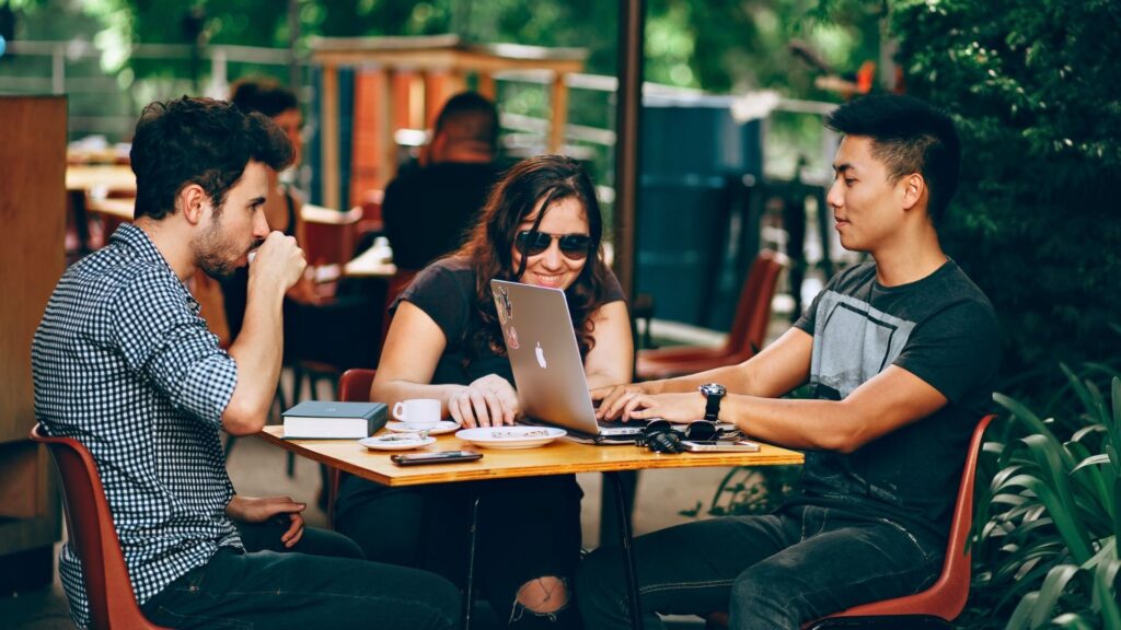 group of friends at a cafe